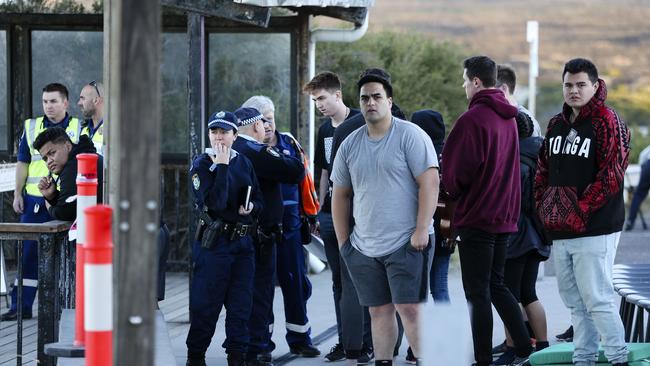 A group of people at a whale watching platform where the man fell. Picture: Justin Lloyd