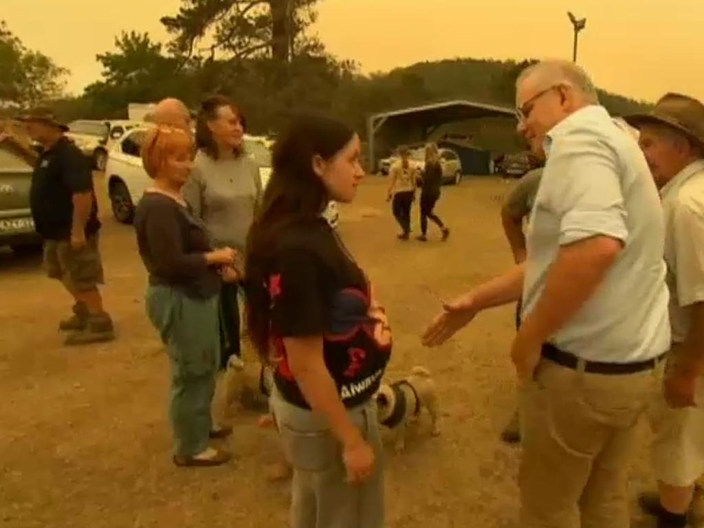 Scott Morrison was heckled by locals when he visited bushfire-ravaged Cobargo. Picture: Supplied