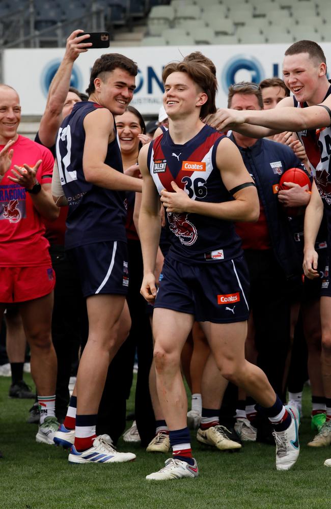 Sam Marshall being awarded best on ground in the Coates Talent League grand final. Picture: Riley Lockett/AFL Photos via Getty Images.