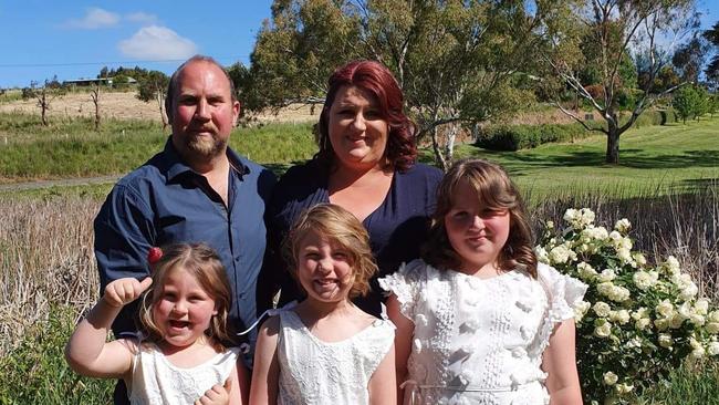 Lenswood fire victim with his wife Jess and three young daughters. Picture: Supplied