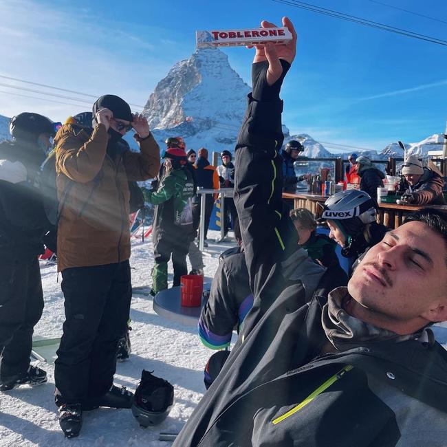 Parramatta Eels five-eighth Dylan Brown on holidays in Switzerland. Picture: Instagram