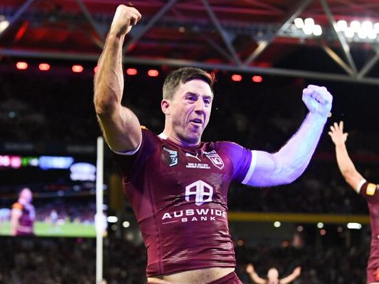 Ben Hunt celebrates scoring the match-winning State of Origin try. Picture: NRL