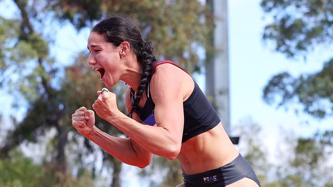 Tori West of Queensland reacts during the women's Heptathlon High Jump during the 2024 2024 Australian Athletics Championships on April 11, 2024 in Adelaide, Australia. (Photo by Sarah Reed/Getty Images)