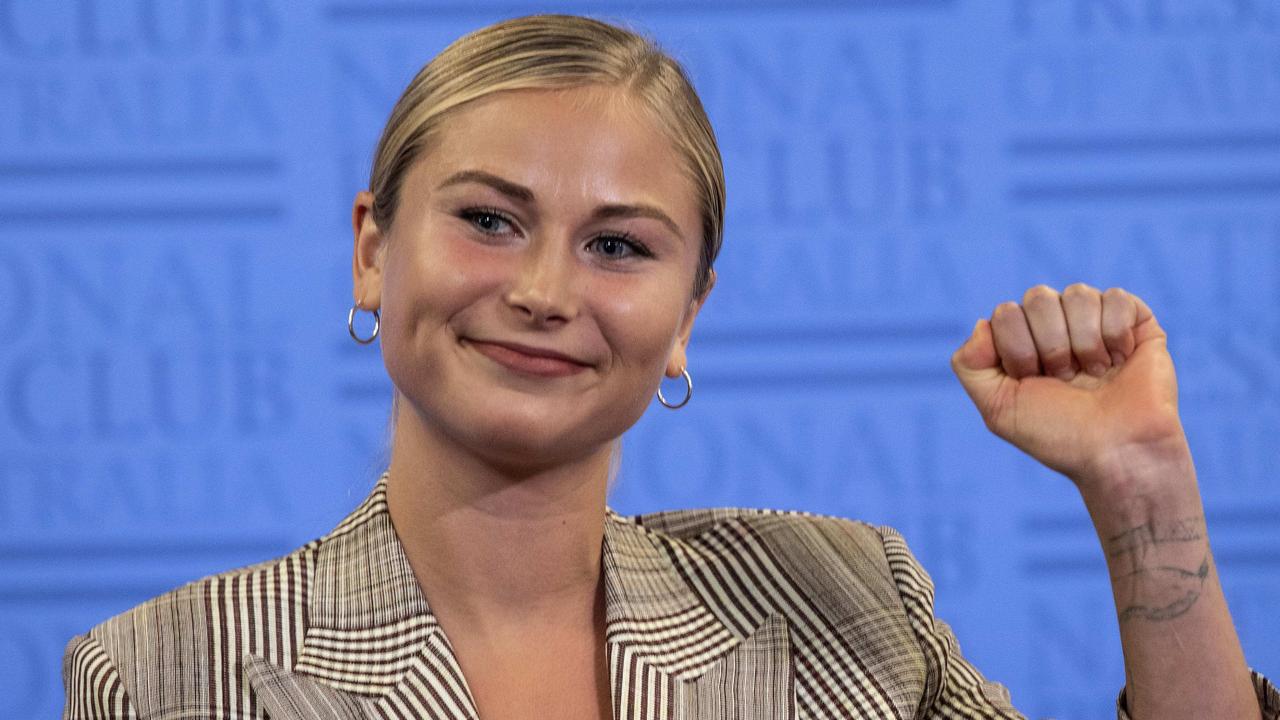 Australian of the Year Grace Tame addressed the National Press Club with a powerful speech today. Picture: NCA NewsWire/Gary Ramage