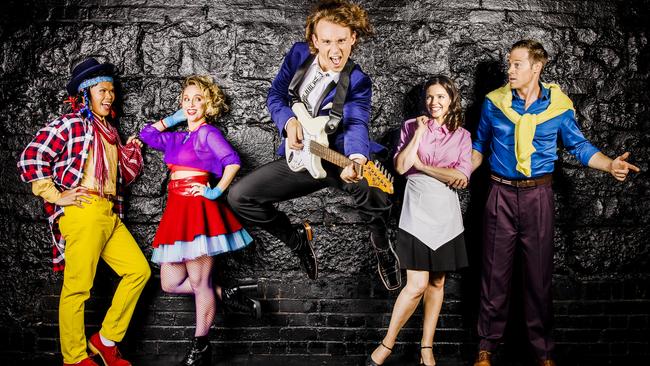 The Wedding Singer musical Australian cast: Ed Deganos, Nadia Komazec, Christian Charisiou, Teagan Wouters and Stephen Mahy. Picture: Nicole Cleary