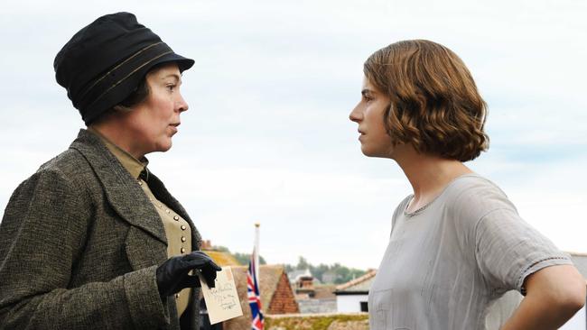 Olivia Colman and Jessie Buckley in a scene from the movie Wicked Little Letters.