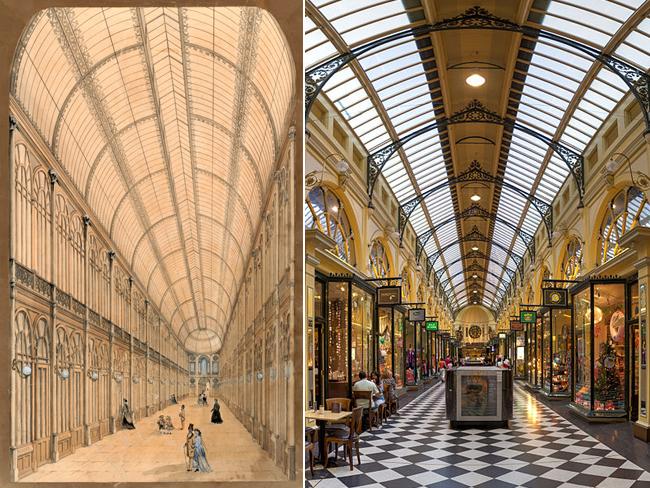 Left, a design by an unknown architect for the Royal Arcade and, right, the arcade as it is now. Picture: Diliff