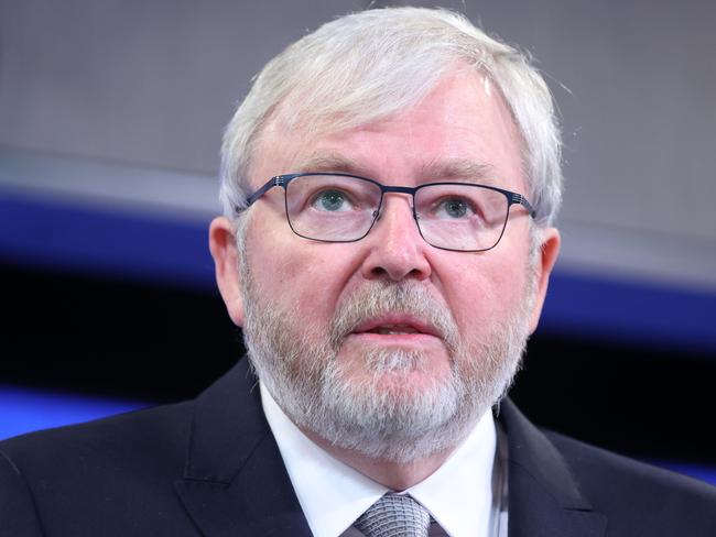 CANBERRA, AUSTRALIA- NewsWire Photos MARCH 9 2021 : Former Prime Minister Kevin Rudd went on the attack against News Corp and the AustralianÃs journalist Greg Brown during his address at the National Press Club in Canberra Picture: NCA NewsWire / Gary Ramage