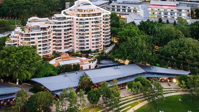 The penthouse at Park Ave looks over popular restaurants and River Quay Green at South Bank. Picture: Supplied