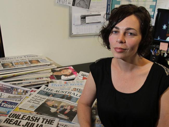 Political scientist Sally Young, author of 'How Australia Decides: Election Reporting and The Media', a new book on media coverage of elections, at her office in Melbourne.