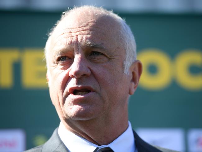 Socceroos coach Graham Arnold speaks to media during a press conference at ANZ Stadium, in Sydney, Thursday, August 30, 2018. FFA announced that the Socceroos will host Lebanon in an international friendly on November 20. (AAP Image/Dan Himbrechts) NO ARCHIVING