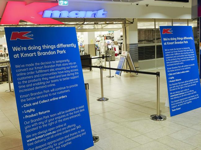 Two staff members tested positive to coronavirus at Brandon Park coles, while the kmart in the same shopping centre has closed to all in-store transactions.Picture by Wayne Taylor 1st April 2020