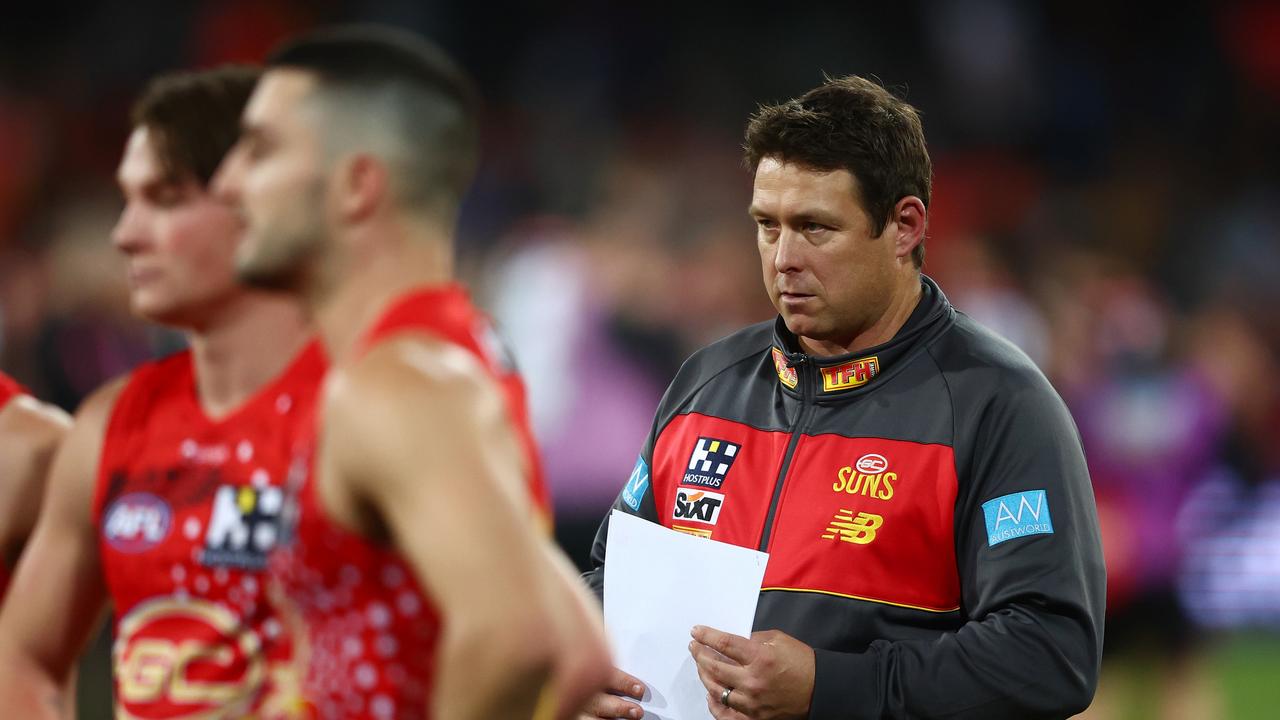 Stuart Dew has rubbished claims he is about to be sacked. Picture: Chris Hyde/AFL Photos/via Getty Images