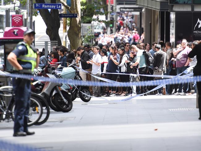 Police shut down the heart of Melbourne. Picture: Tony Gough