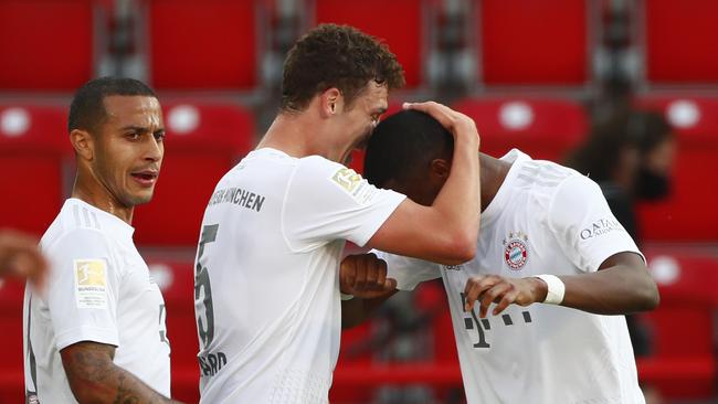 Benjamin Pavard celebrates scoring Bayern’s second goal with David Alaba. Picture: Getty