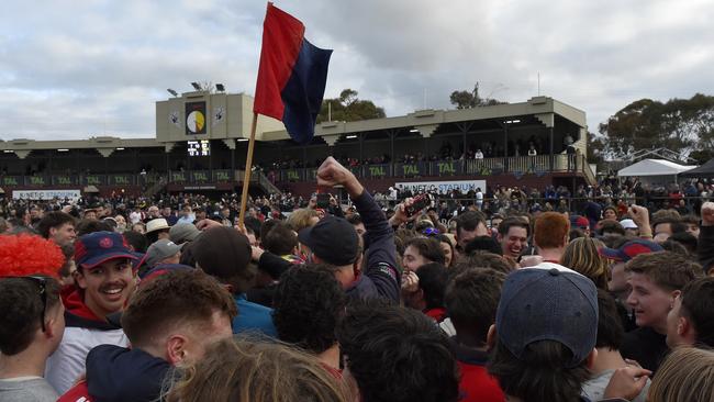 Fans celebrate Mt Eliza’s win. Picture: Andrew Batsch