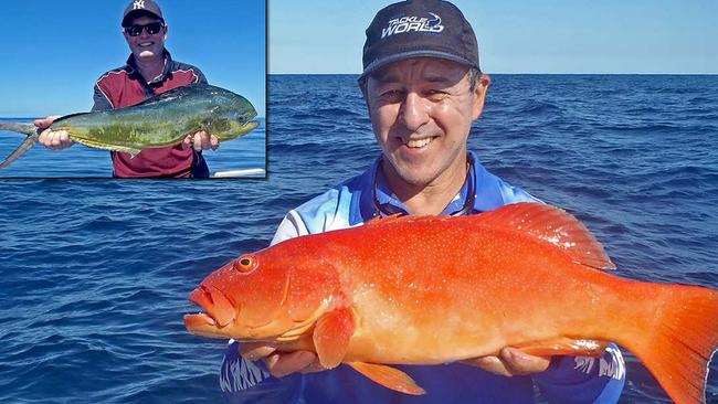 GOTCHA - Chicko Vella from Davo's Tackle World and a couple of mates fished Sunshine Reef for a mixed bag of pearl perch, tusk fish (and as pictured) mahi mahi and coral trout. Photo: www.fishingnoosa.com.au