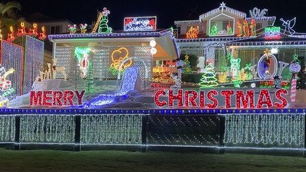 Robert and Sheree Hobson said they love getting the story of Jesus’s birth out there through their massive light display. Picture: KIIS973