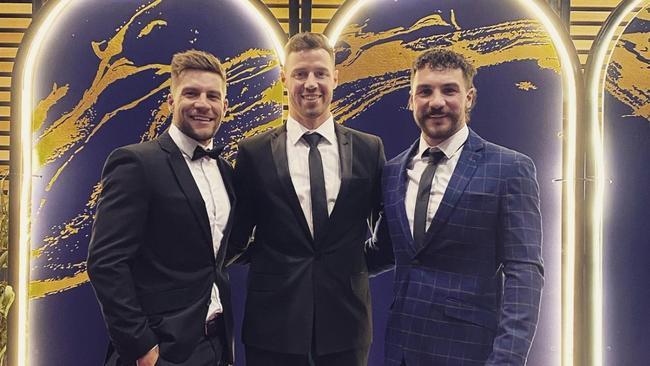 Alex McKay (right) with former Crow Luke Brown (middle) and brother Zak McKay. Picture: Instagram/@alexconnormckay