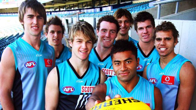 Port Adelaide’s 2006 draft pics Justin Westhoff, left, Travis Boak, Robbie Gray, Ryan Williams, Adam Cockshell, David Rodan, Paul Stewart and Nathan Krakouer.