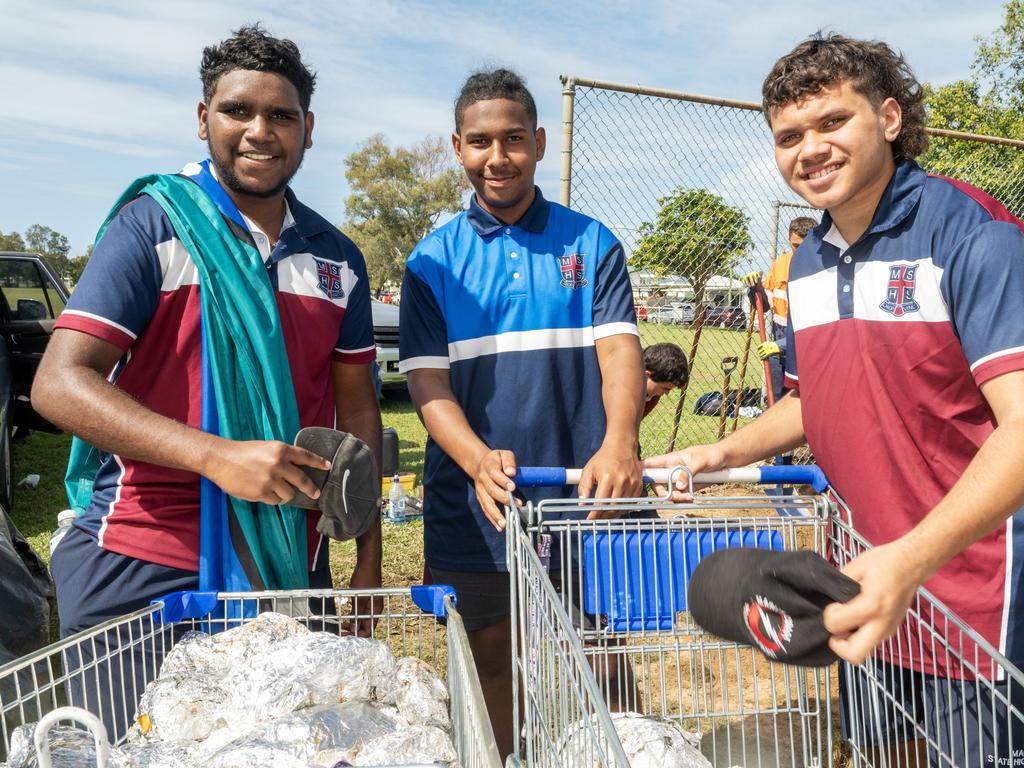 James Allingham Kennedy, Terrance Pedro and Aram Contor at Mackay State High School Friday 21 July 2023 Picture: Michaela Harlow