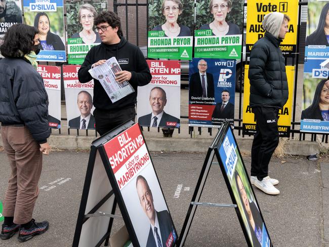 MELBOURNE, AUSTRALIA -  MAY 18, 2022:  Voters arrive at a pre-polling station in the Electorate of Maribyrnong ahead of the federal election on the weekend.Picture: NCA NewsWire / David Geraghty