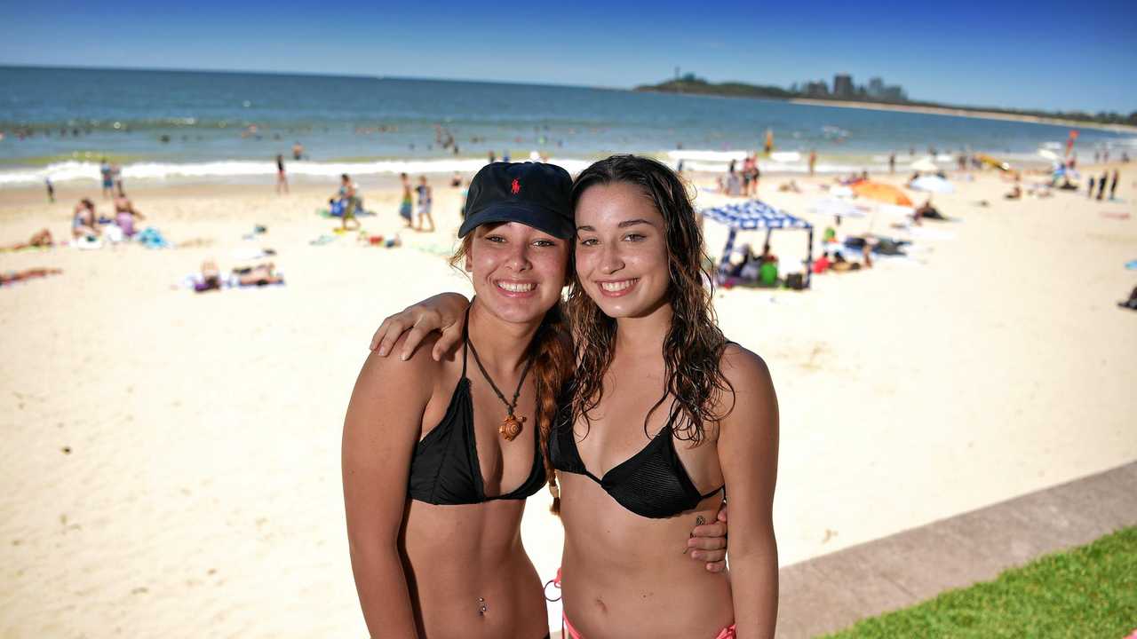 Mooloolaba Beach was voted in the top ten of beaches and is a favourite of tourists. Taisha White, 18, and Lily Russo, 18, like the calm water for a swim , good vibe and it's close to everything. Picture: Warren Lynam