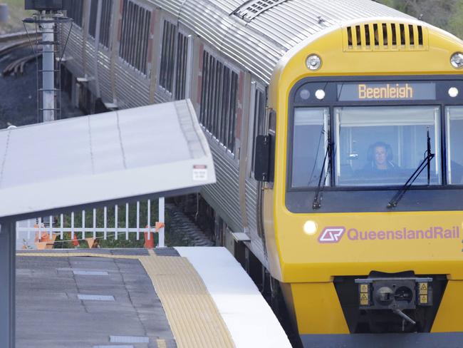 Beenleigh train arrives at Windsor station.  Train drivers during Commonwealth games.  March 1, 2018. (Photo AAP/ Megan Slade)