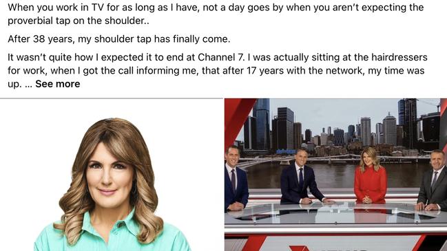 Part of Ghidella’s Facebook post announcing she would be leaving the network.