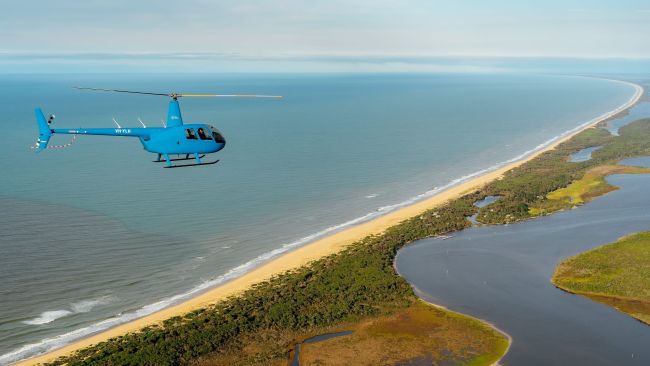 Heli SUP: Gippsland, VICMost people explore the Gippsland Lakes’ maze of waterways, marshes and lagoons running parallel to the Southern Ocean by boat, but at 420sq km, it’s a lot of ground to cover. Lakes Entrance Helicopters operate routes from 12 to 45 minutes over such highlights as the remote Ninety Mile Beach (actually 94 miles), Mitchell River Silt Jetties and Lakes Entrance, but if you want to take the experience next-level, try a Heli SUP. After a bird’s-eye view of the lakes, you’ll be dropped on the ocean side for a thrilling paddle back through the entrance.lakesentrancehelicopters.com.au