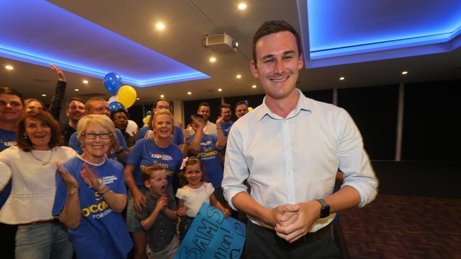 Sam O'Connor at his election night party at Labrador. Picture Mike Batterham