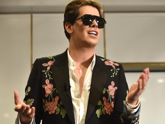 Yiannopoulos speaking at Parliament House. Picture: AAP