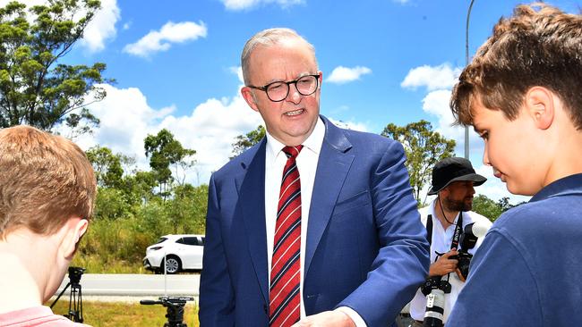 Anthony Albanese in Gympie, Queensland, on Monday at the start of a week-long tour of battleground seats. Picture: John Gass / NewsWire