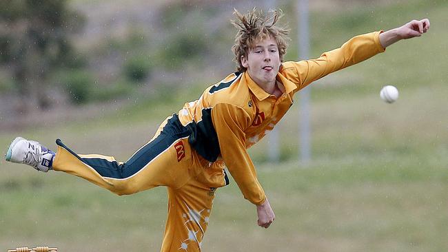 Lachlan Carlyle bowling for North Coastal. Picture: John Appleyard