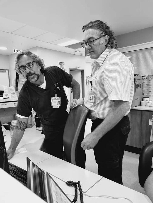 Dom Bennett (right) with colleague Denis at Maclean Hospital. Picture: Supplied.