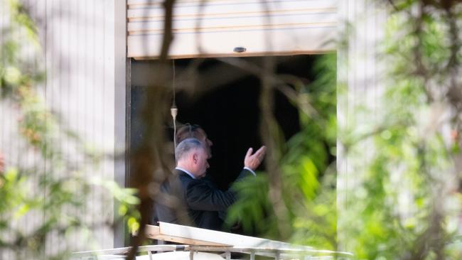 SA Police Major Crime detectives in the Kudla shed where Steven Murphy was shot and killed. Picture: Tim Joy