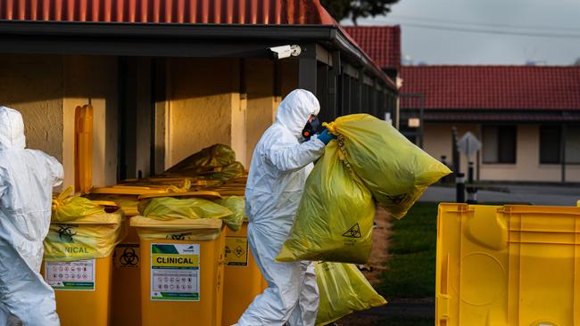 Biohazard waste is taken from the facility. Picture: Jason Edwards