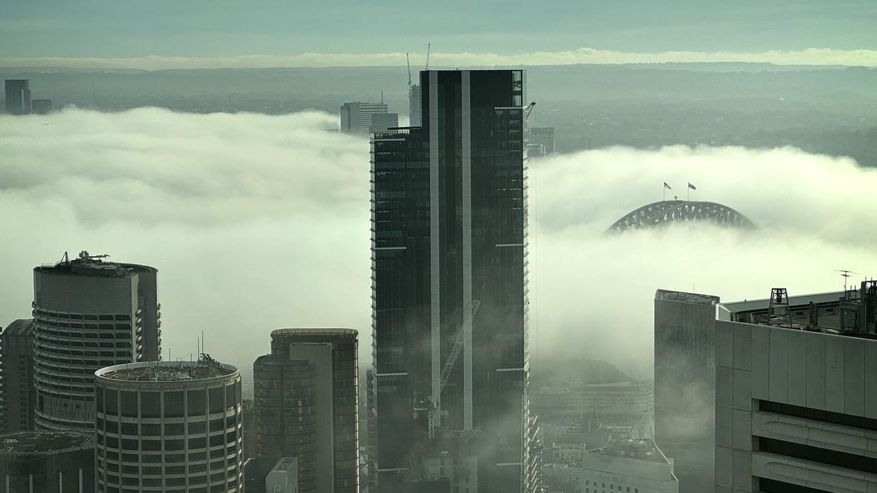 The city under fog.