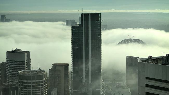 The city under fog.