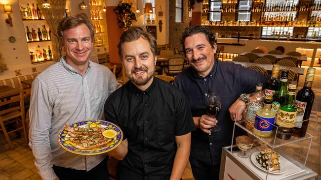 Tippy-Tay’s head chef Dylan Evans, Ashly Hicks and sommelier Matt Skinner. Picture: Jake Nowakowski