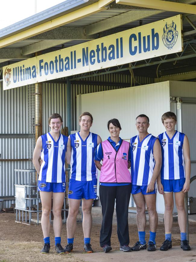 Team family: Corey, Baden, Tamara, Warrick and Quinn Grey are all involved with the Ultima Football Club. Picture: Dannika Bonser