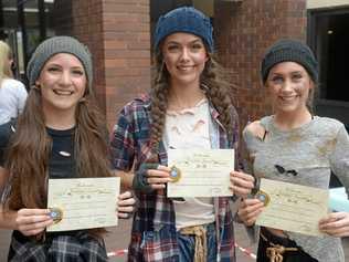 Ulaani Bellette, Charlotte Donovan and Emily Way win the 13 yrs duo/trio Contempory/Free/Modern dance section at Rockhampton eisteddfod on Tuesday 14 May. Picture: Jann Houley