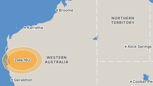 Tropical cyclone Zelia is expected to track down towards Geraldton by Monday. Picture: Bureau of Meteorology