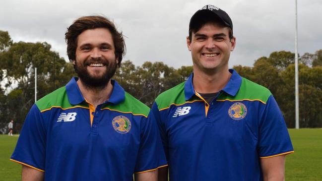 Star Golden Grove recruits and Norwood premiership players Cam Shenton (left) and Lewis Johnston (right) have helped to transform the Kookaburras into a powerhouse in 2022. Picture: Golden Grove Football Club