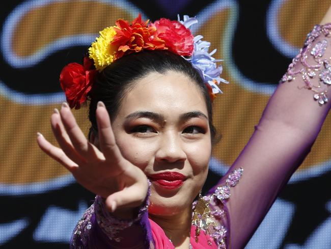 FAIRFIELD ADVANCE/AAP. Suara Indonesia Dance perform in Cabramatta, Sunday, 8th September 2019. Fairfield City Council held it's annual Cabramatta Moon Festival, which was attended by an expected 90,000 people, and is  Sydney South West's biggest event celebrating Asian culture. (AAP IMAGE / Robert Pozo)