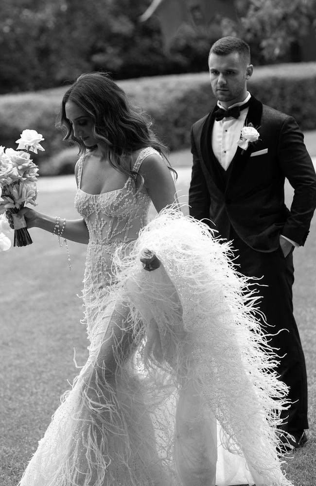 Larissa and Luke, a flower importer for Belflora, met on the school bus when they lived on the same street while growing up. Picture: Blumenthal Photography