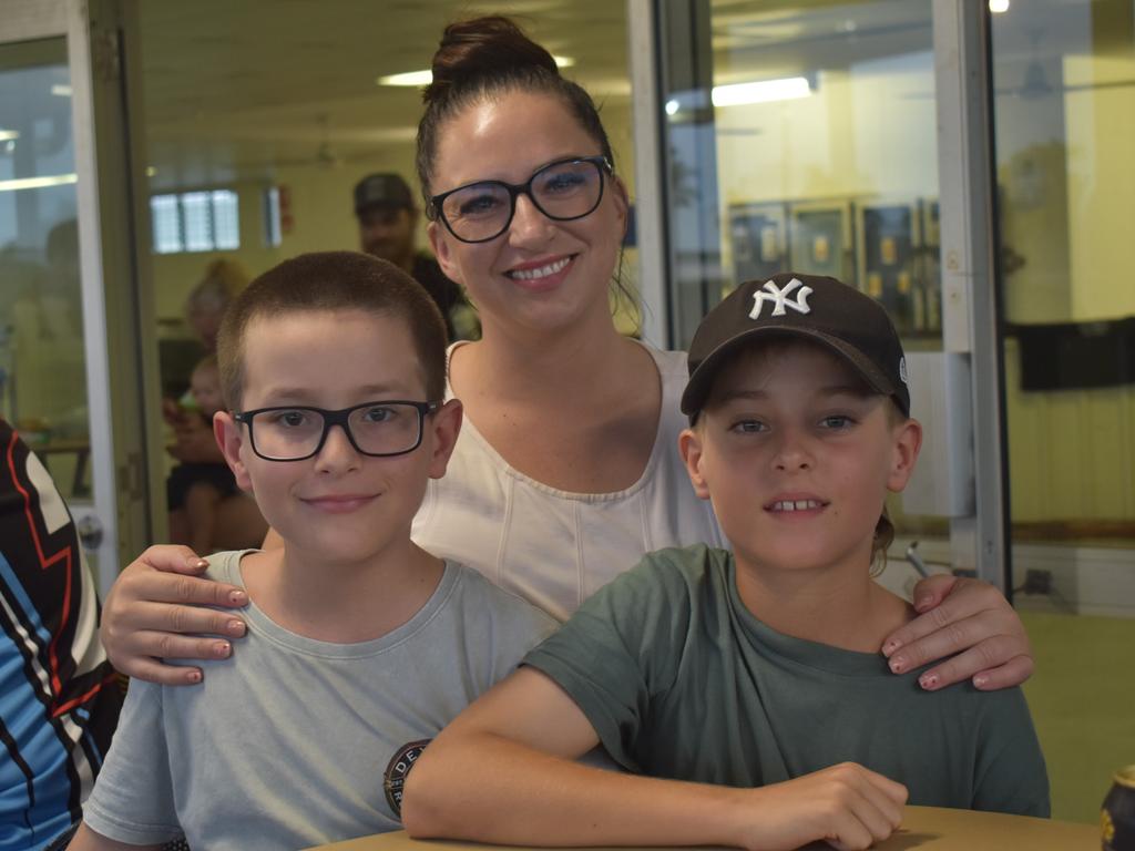 <p>Marielle Kolbe with Flynn and Ollie Palairet at the McCosker Rocky Speedway's Modified Sedans Cattle Cup at the Rockhampton Showgrounds on February 24, 2024.</p>