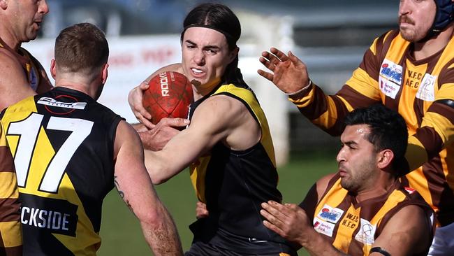 Lachlan Giles in action for Lancefield. Picture: Hamish Blair