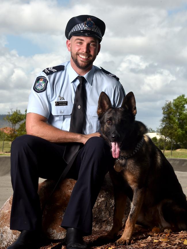 Senior Constable David Forrest with new police graduate Uzi. Picture: Evan Morgan