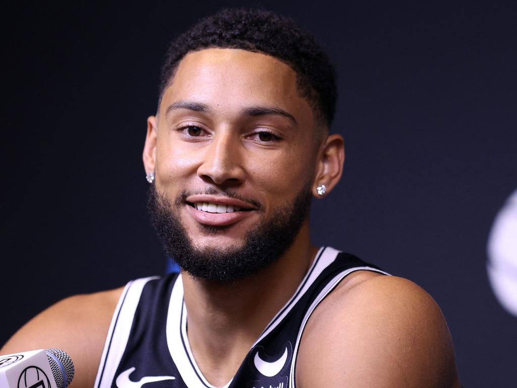 Ben Simmons speaks at Brooklyn’s NBA media day. Picture: Mike Lawrie / Getty Images